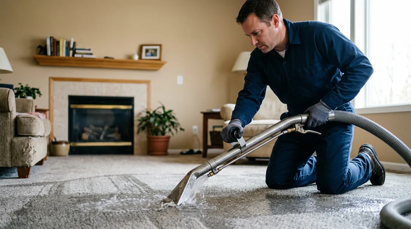 Water damage restoration technician working near Eudora, KS